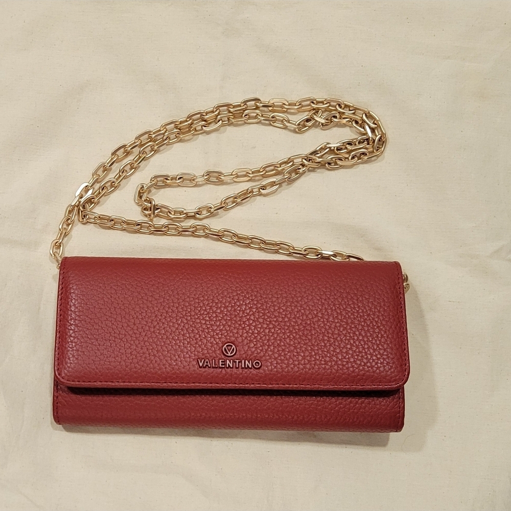 Red Valentino Leather Wallet On Gold Chain